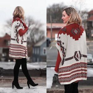 Aztec Boho Knit Open Front Draped Cardigan Kimono Cape Shawl Small Medium